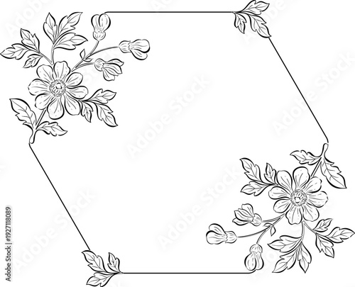 Elegant Vector frame with flower floral elements. Frame with botanical decorative elements.