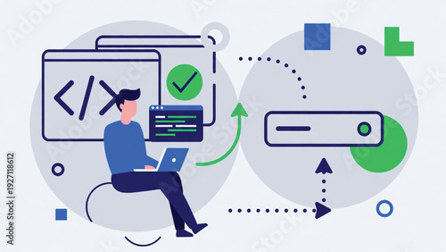 Business Programmer Coding and Developing Software on Laptop