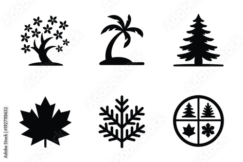 Tree and Leaf Icons: Seasons, Nature, Climate