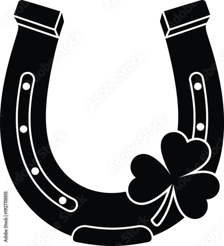 Lucky horseshoe with a shamrock vector illustration good fortune symbol isolated on transparent