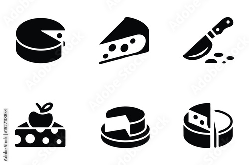 Cheese Icons: Wheel, Slice, Apple, Knife, Holes, Food