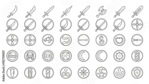 Decorative Frames with Swords and Plants Illustration