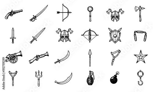 Decorative Frames with Swords and Plants Illustration