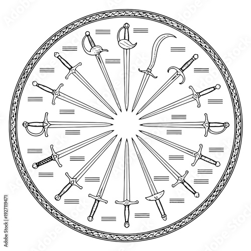 Decorative Frames with Swords and Plants Illustration