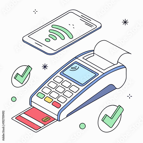 Contactless payment with pos terminal service isolated set stock illustration