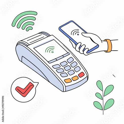 Contactless payment with pos terminal service isolated set stock illustration