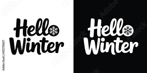 Hello Winter Minimal Typography T-Shirt with Snowflake Icon