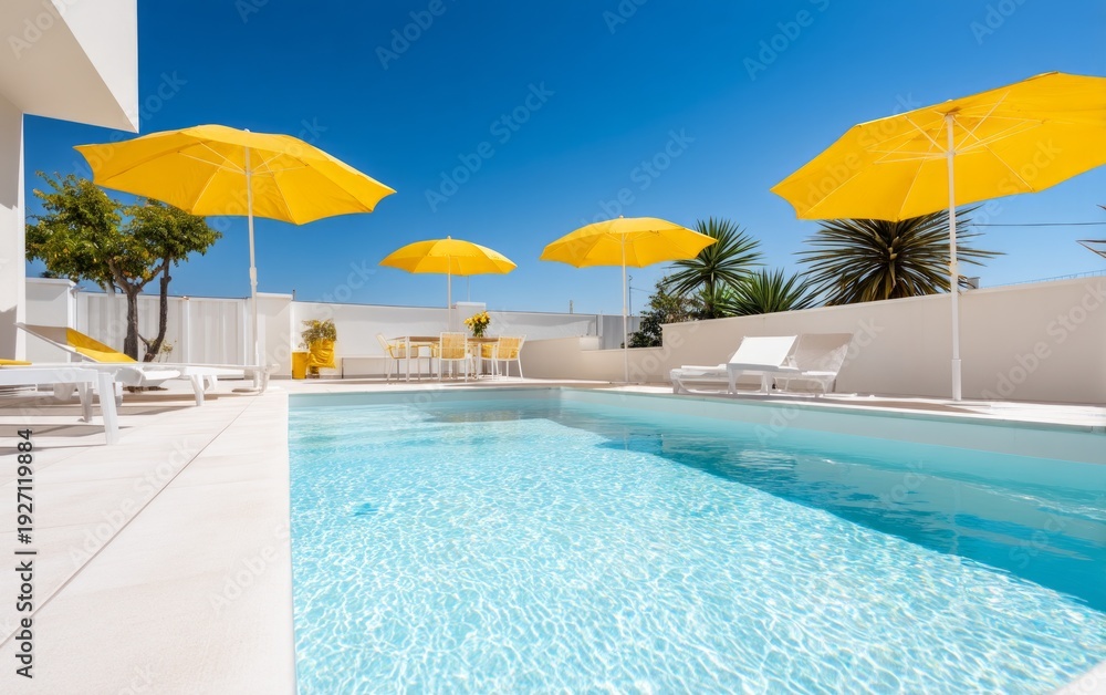 Fototapeta premium Sleek Modern Backyard with Luminous Glowing Water in a Pool Setting
