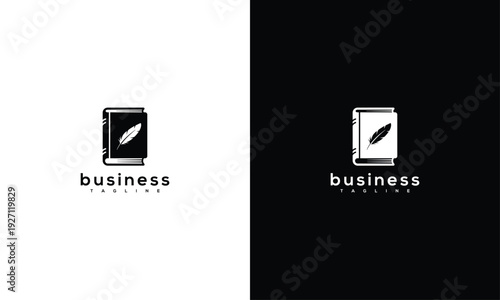 Book and Quill Logo Design - Vintage Education Writing Law Publishing Brand Icon.