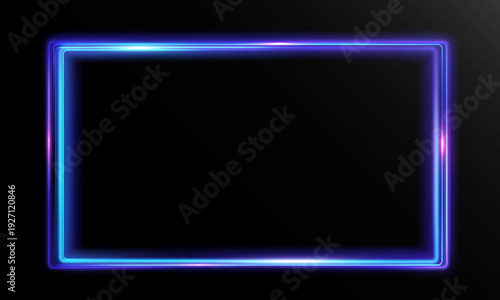 Glowing rectangular light frame in blue and purple tones on dark background, creating a futuristic neon border effect for digital design, technology themes and modern presentations.
