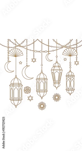 Wallpaper Mural Golden Islamic lanterns moons stars and geometric ornaments hanging Torontodigital.ca