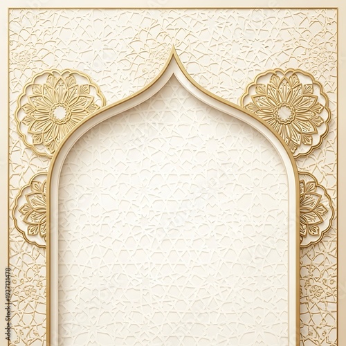 Wallpaper Mural Golden Islamic Archway with Intricate Floral Patterns and Geometric Background Torontodigital.ca