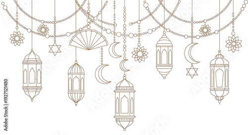 Wallpaper Mural Islamic lanterns moons stars and chains decorative border Torontodigital.ca