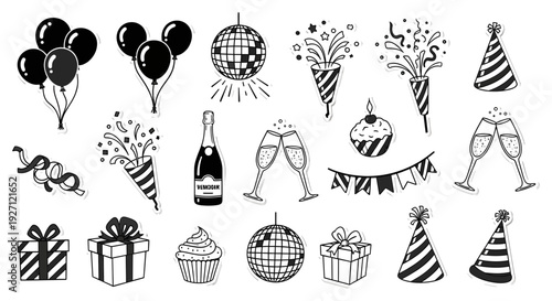 Whimsical Celebration Icons & Party Doodles