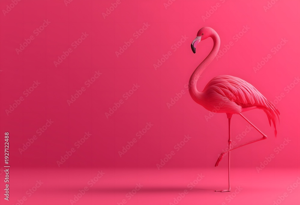 Fototapeta premium Pink flamingo standing on one leg minimalist setup