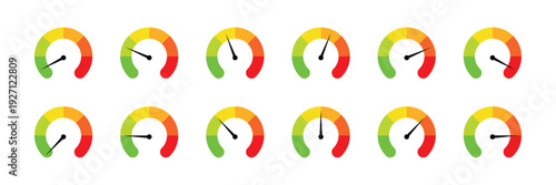 Colorful gauge indicator icons showing level, speed, and performance measurement symbols.