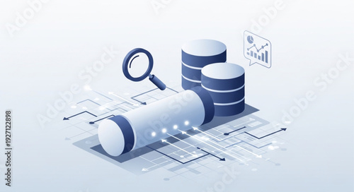 Data analysis and database management concept isometric illustration.