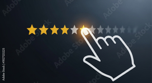 Customer satisfaction rating with stars and hand cursor.