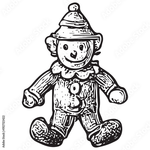 Wallpaper Mural Vintage Clown Rag Doll Toy Vector Icon Black Line Art Toy Collection Torontodigital.ca