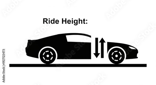 Ride height illustration of a car, showing the distance from the ground to the vehicle.