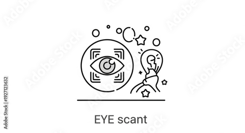 Eye scan technology concept with human figure and stars.
