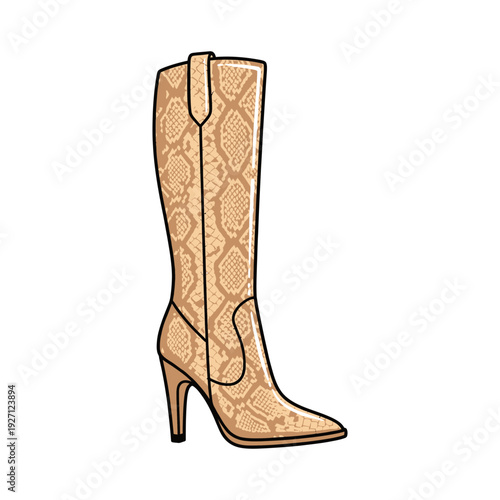 Elegant knee-high cowboy boots with intricate patterned design and stiletto heel