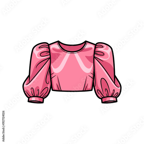 A stylish pink blouse with puffed sleeves and decorative front pattern