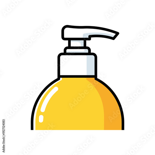 Illustration of a hand soap dispenser with pump in a vibrant yellow color