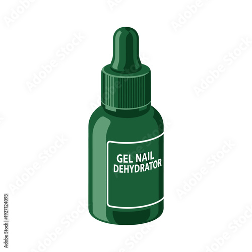 A green bottle of gel nail dehydrator for nail care and preparation.