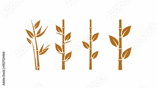 Stylized graphic design of brown bamboo stalks with leaves arranged on white background