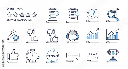 Customer feedback and review icons set for business analysis.