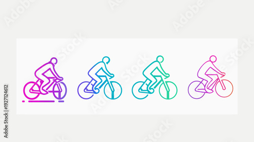 Four stylized gradient-filled bicycle icons in a row, representing cycling and exercise