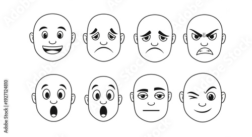 Collection of various sketched faces depicting different human emotions and expressions.