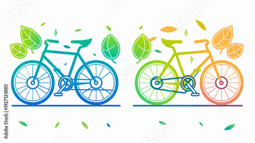 Two colorful bicycles with leaves, depicting environmental and green living themes
