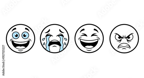 Emotions depicted in cartoon faces, showcasing joy, sadness, and anger.
