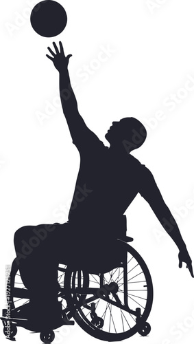 Silhouette of a person in a wheelchair playing frisbee