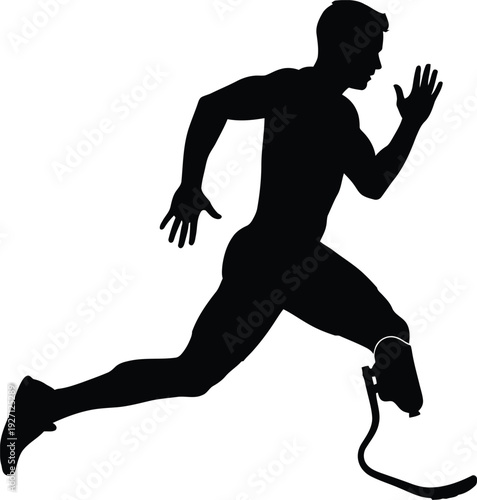Silhouette of a man running with an iv line attached to his leg