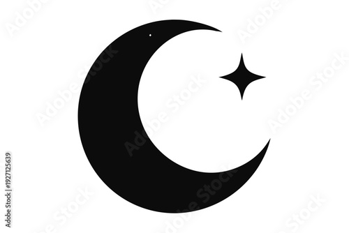 moon and stars icon, Crescent moon with stars silhouette vector 