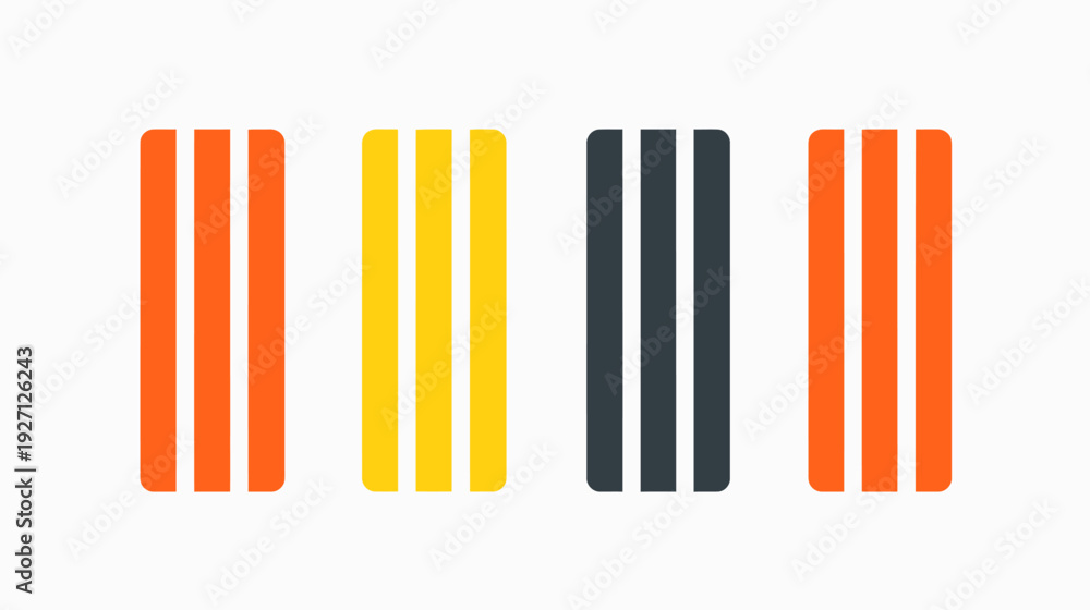 Obraz premium Colorful rectangles with rounded corners, each with three vertical stripes. The design is modern
