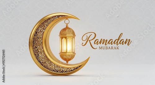 Luxury Golden Crescent Moon with Hanging Lantern – Elegant Ramadan Nights Islamic Background