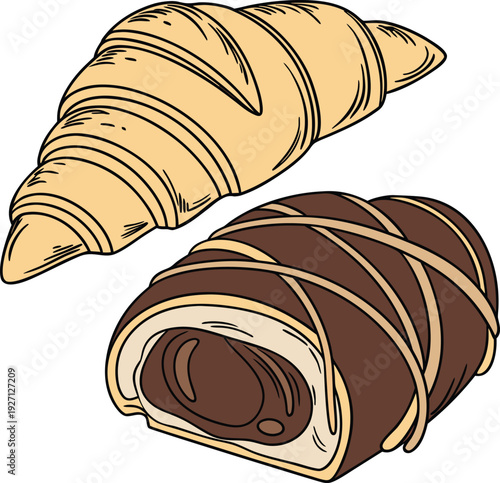 Flat vector illustration of a square layered chocolate cake on a white plate, featuring a glossy dark chocolate glaze dripping over the edges, a golden custard or caramel middle layer, and a rich choc