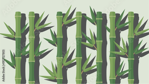 Rows of bamboo stalks with cast shadows on neutral background for minimalist natural design