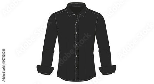 Men's Black Long Sleeve Button-Up Shirt with Rolled Sleeves Front View Mockup, Isolated White Background.