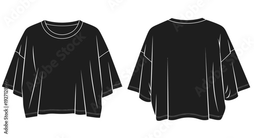 Unisex Black Oversized Short Sleeve Crew Neck T-shirts Front Back View Mockup, Isolated White Background.
