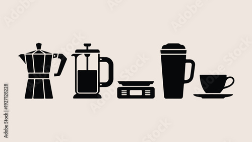 Minimalist coffee maker and French press vector illustration, flat design