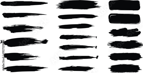 Collection of black brush strokes on white background for art and design
