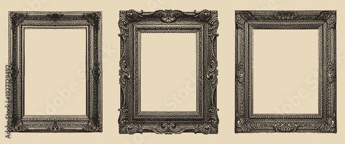 Elegant Vintage Ornamental Picture Frames Set in Classic Engraving Style
