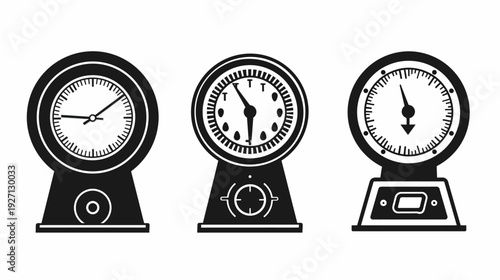 Three minimalist black and white analog instrument gauges. Their needles show different readings