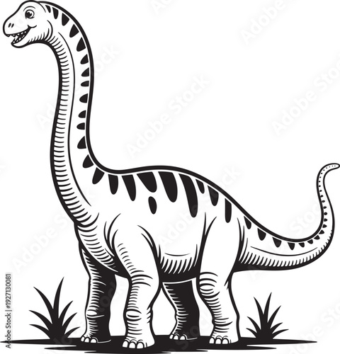 Cute Long Neck Dinosaur Line Art
