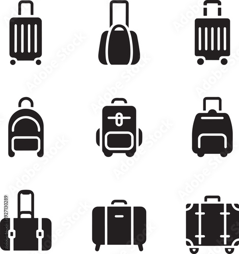 Diverse Travel Luggage Icon Collection Suitcases, Backpacks and Carry Ons